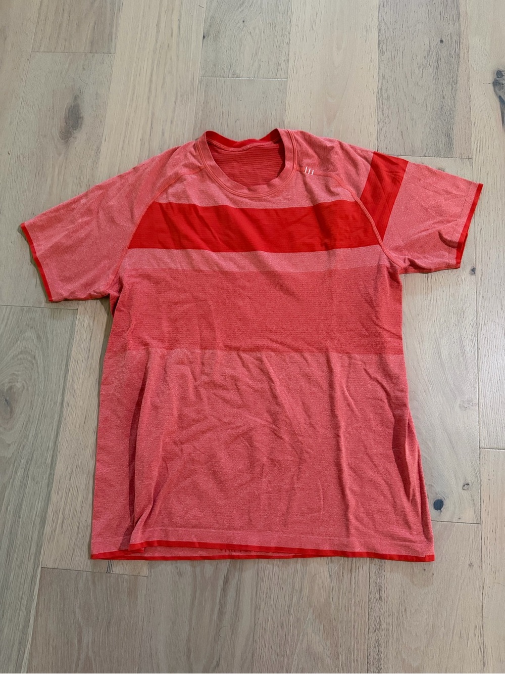 lululemon athletica Men's Coral and Red Striped Short-Sleeve Tee